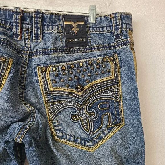 Rock Revival Reid Alt Straight Distressed Denim Jeans Size 42x34 Blue #2 - Picture 3 of 6